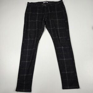 Legend London Pants Mens 34x29 Gray Plaid Flannel Slim Chino Tapered Casual